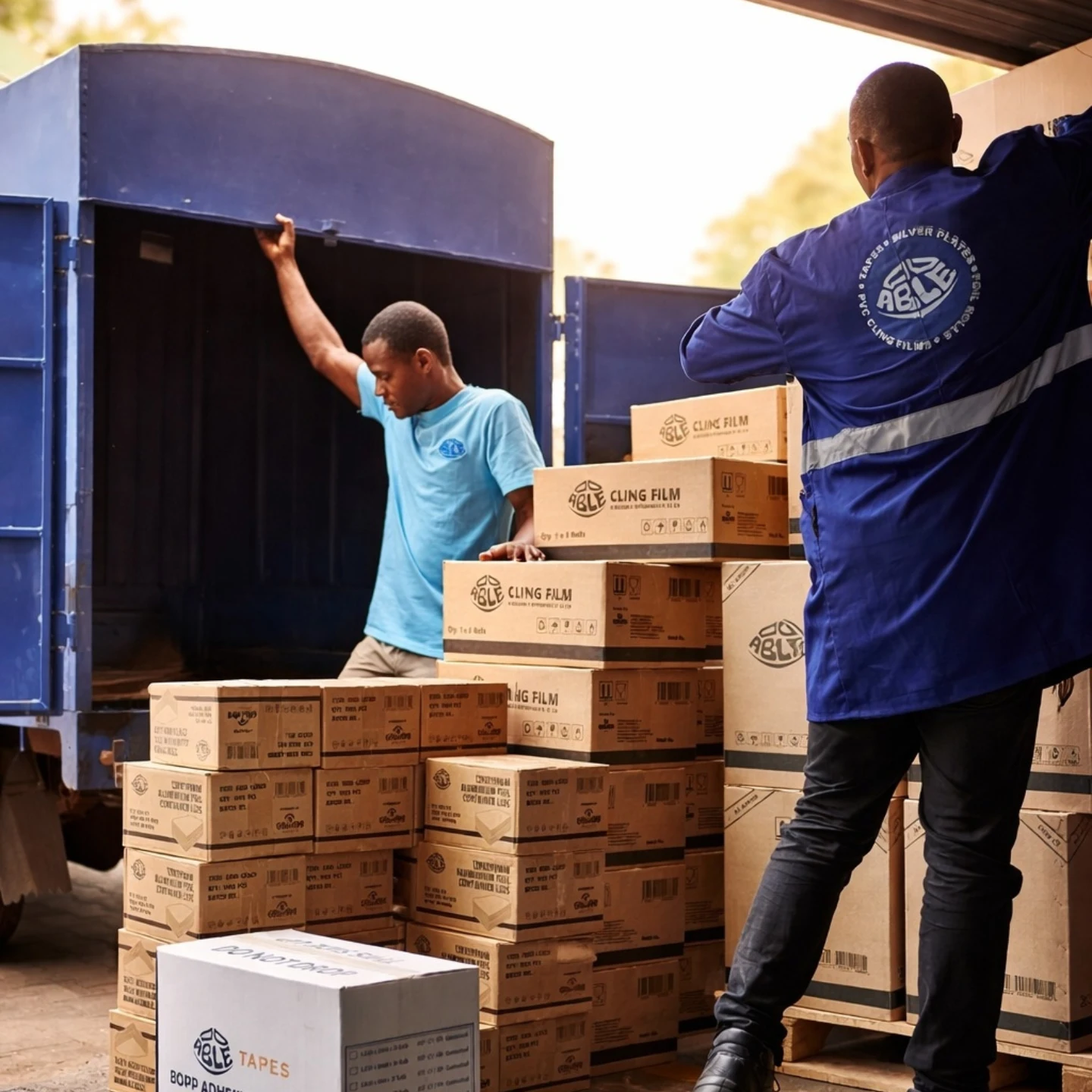 Gawam Industries team members loading cartons of ABLE products for distribution