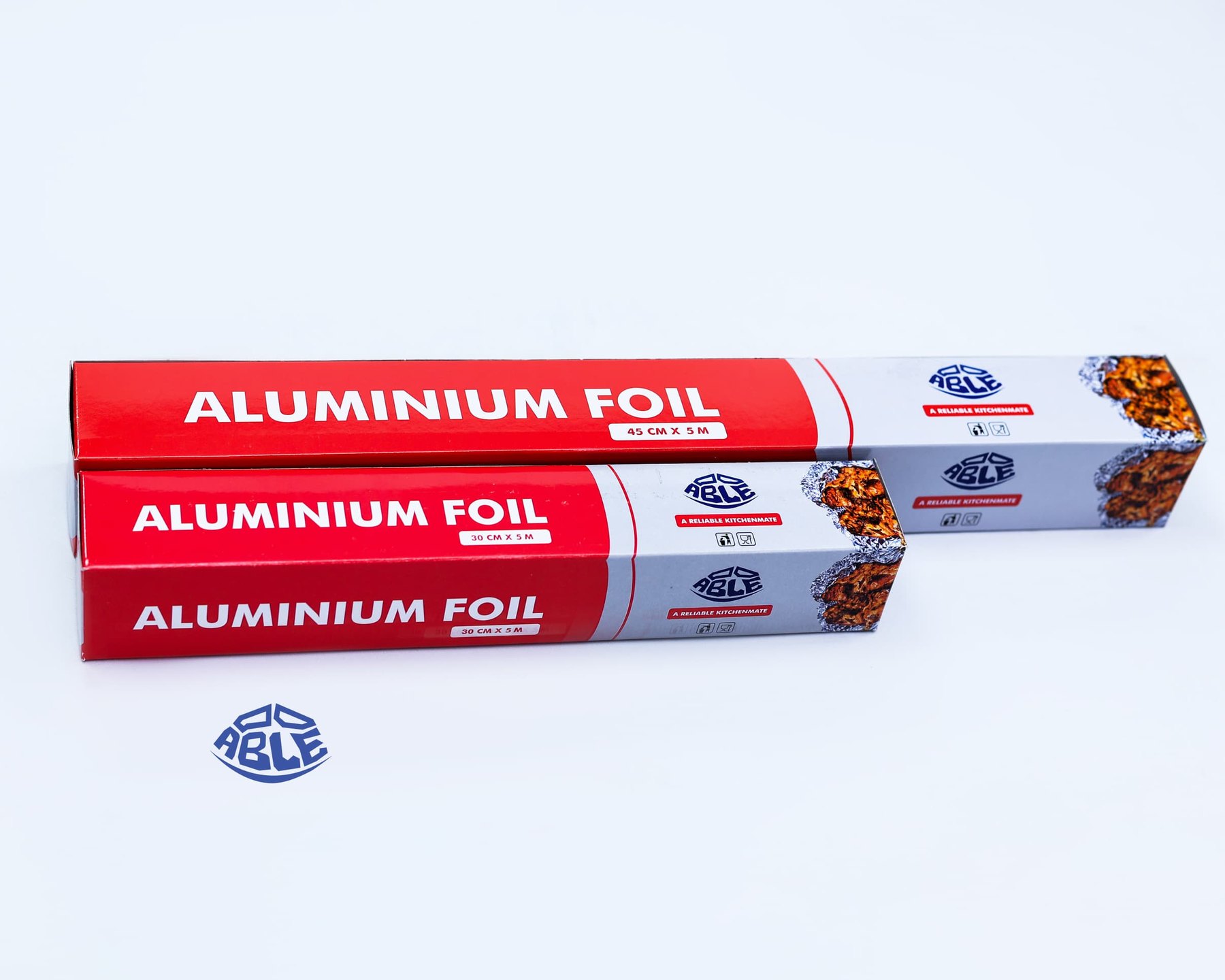 ABLE aluminium foil products arranged horizontally